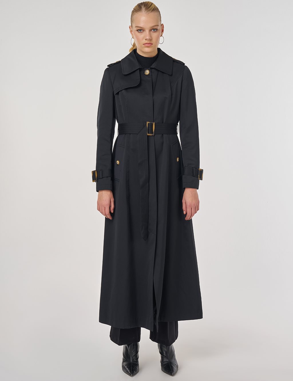 Trench Coat with Windbreaker Detail Black