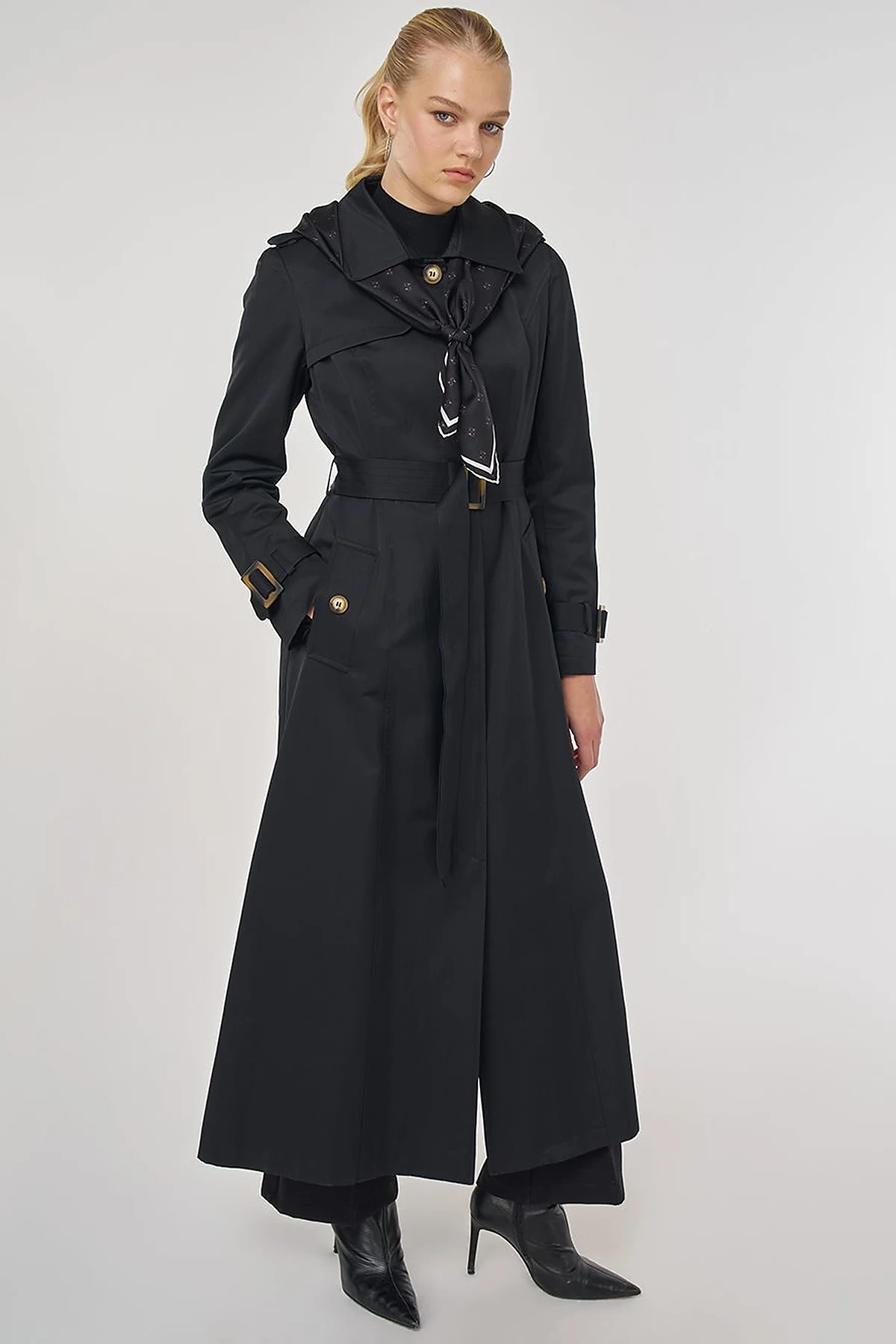 Trench Coat with Windbreaker Detail Black