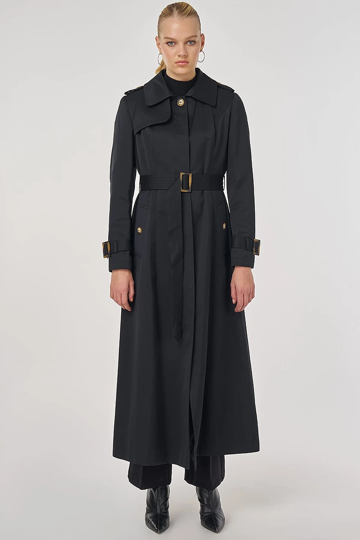 Trench Coat with Windbreaker Detail Black