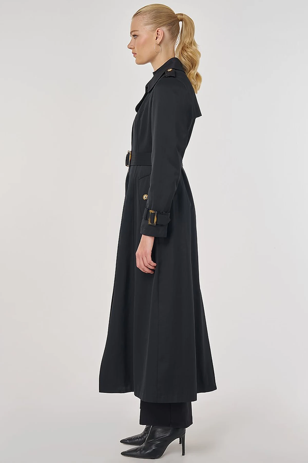 Trench Coat with Windbreaker Detail Black