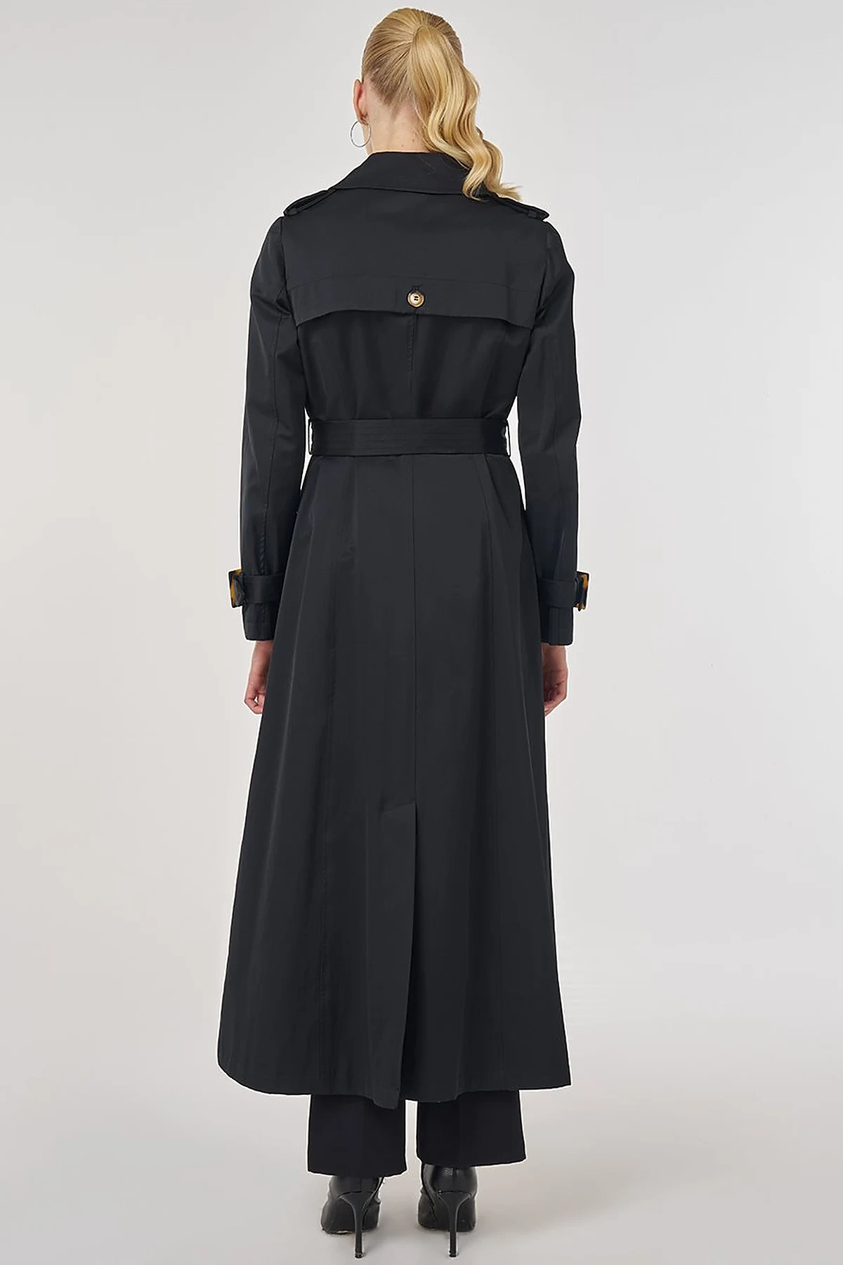 Trench Coat with Windbreaker Detail Black