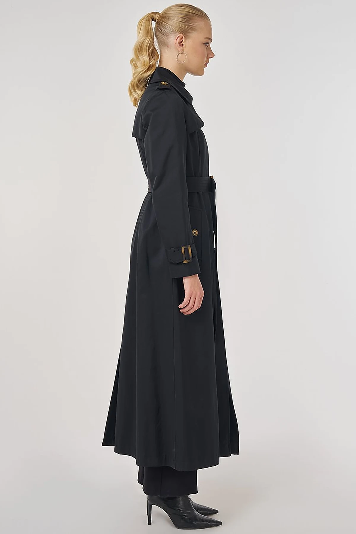 Trench Coat with Windbreaker Detail Black