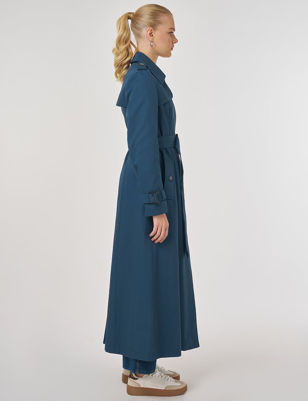 Trench Coat with Windbreaker Detail Petrol