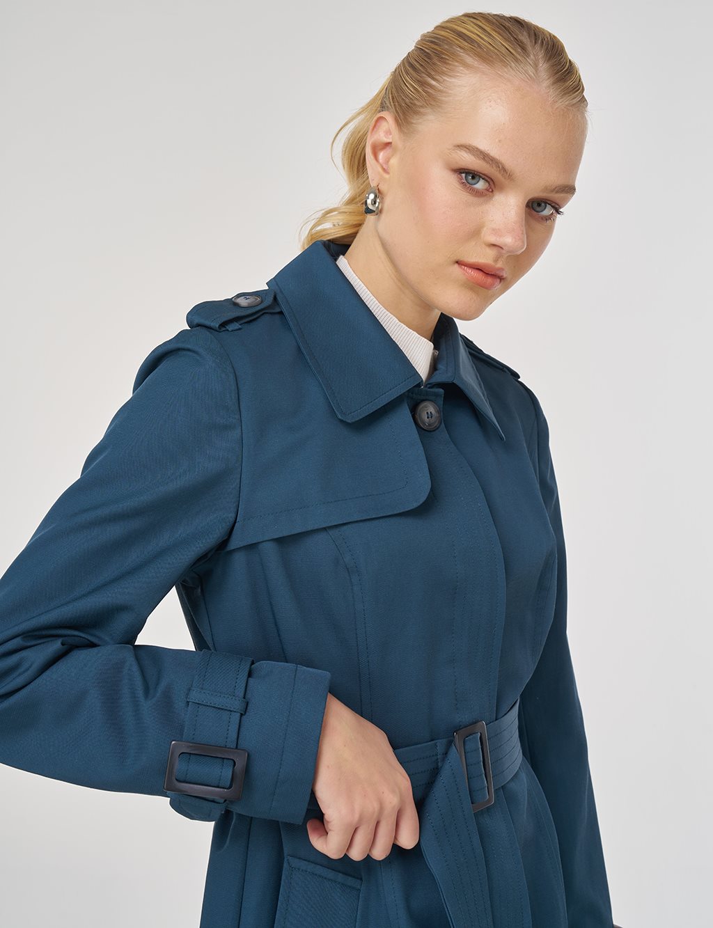 Trench Coat with Windbreaker Detail Petrol