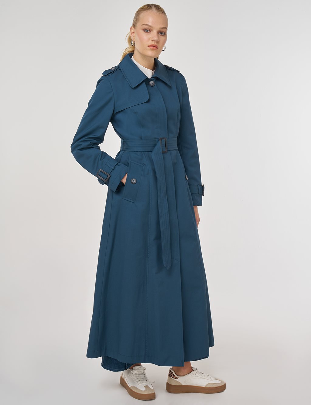 Trench Coat with Windbreaker Detail Petrol