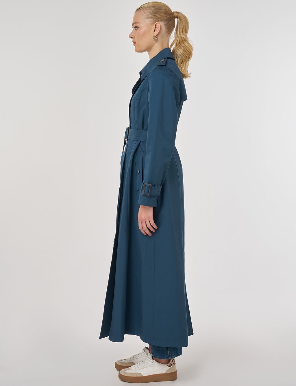 Trench Coat with Windbreaker Detail Petrol