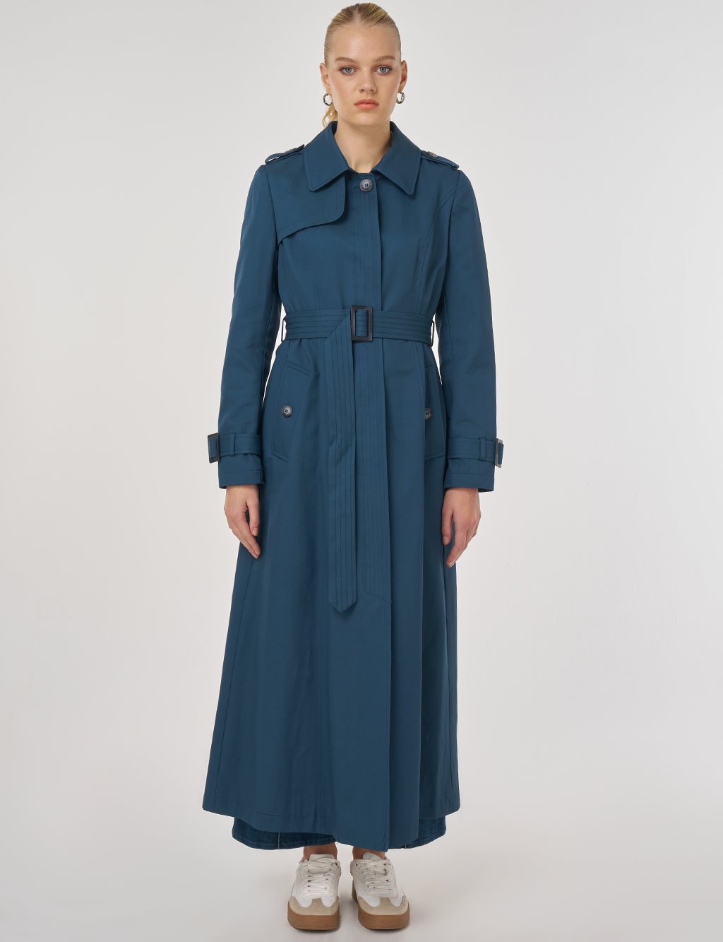 Trench Coat with Windbreaker Detail Petrol