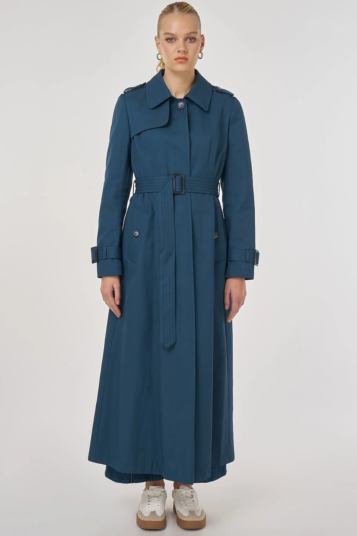 Trench Coat with Windbreaker Detail Petrol
