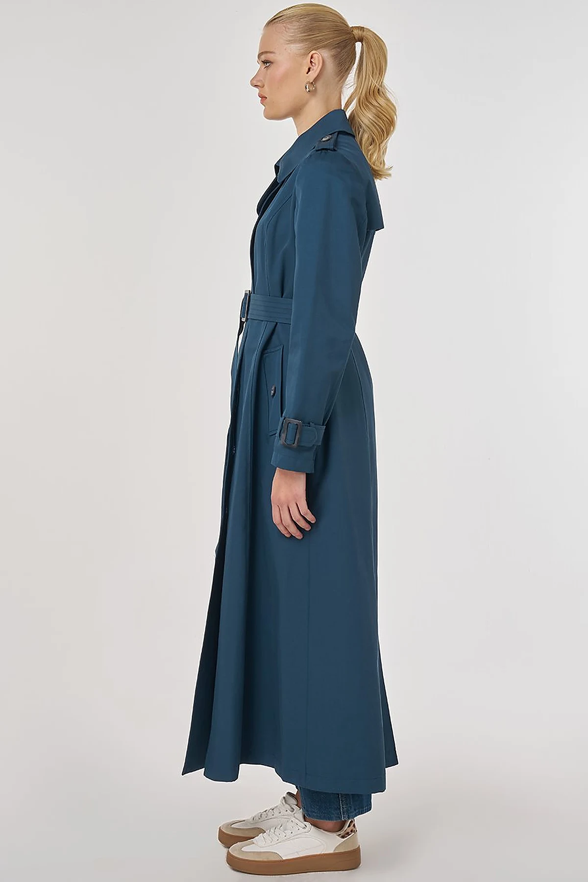 Trench Coat with Windbreaker Detail Petrol