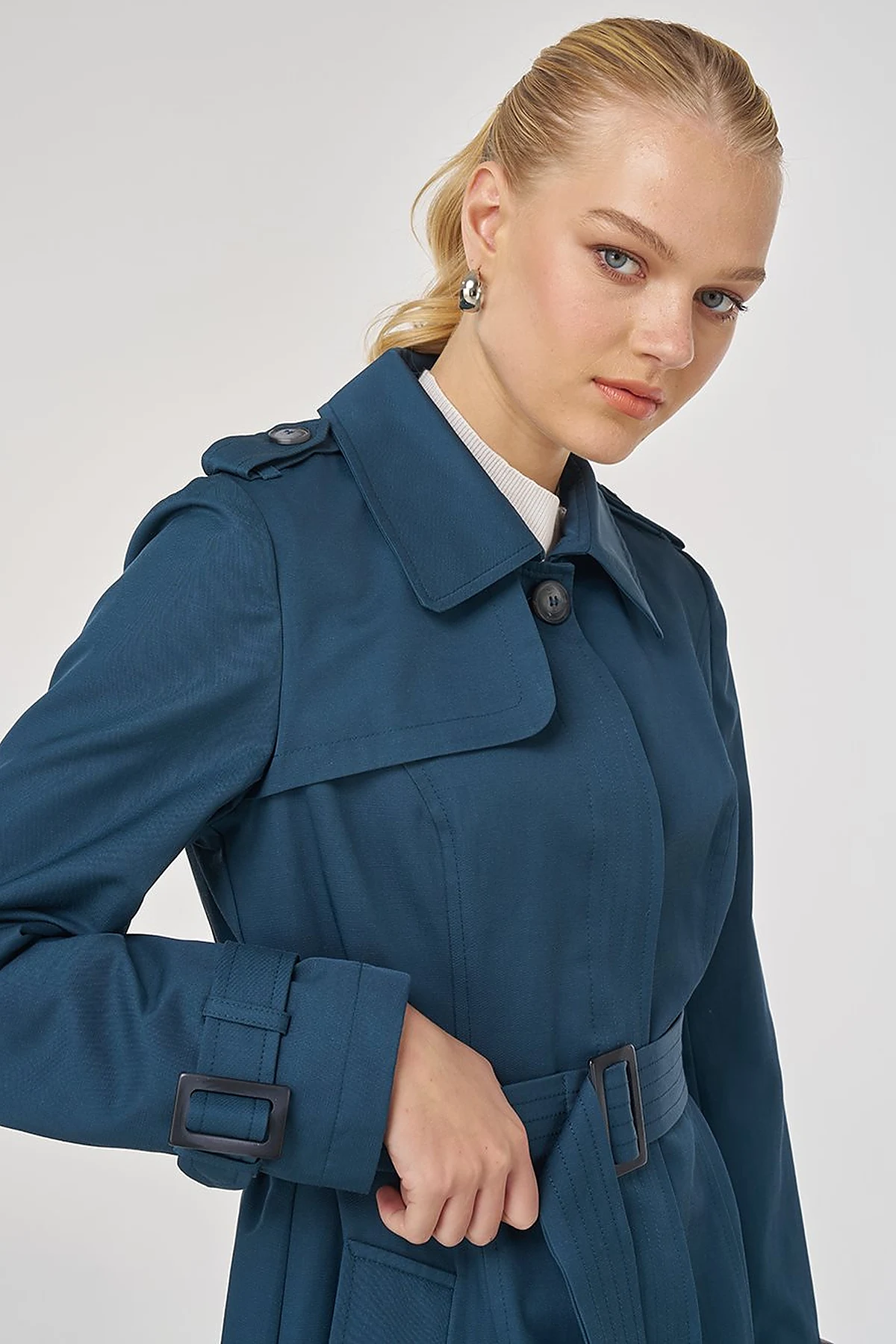 Trench Coat with Windbreaker Detail Petrol
