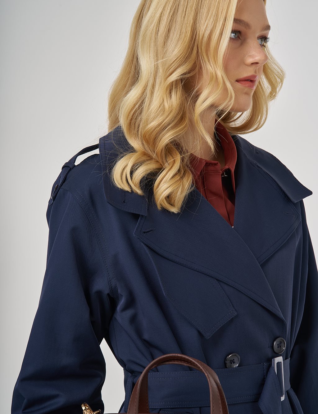 Apolet Detaylı Kuşaklı Trençkot Koyu Lacivert 