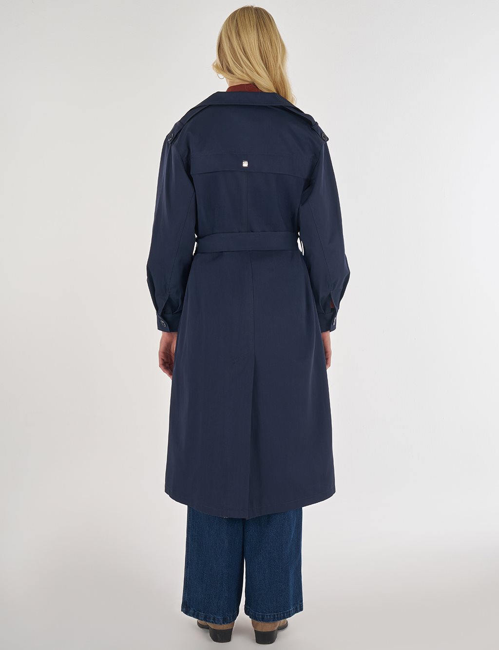 Apolet Detaylı Kuşaklı Trençkot Koyu Lacivert 