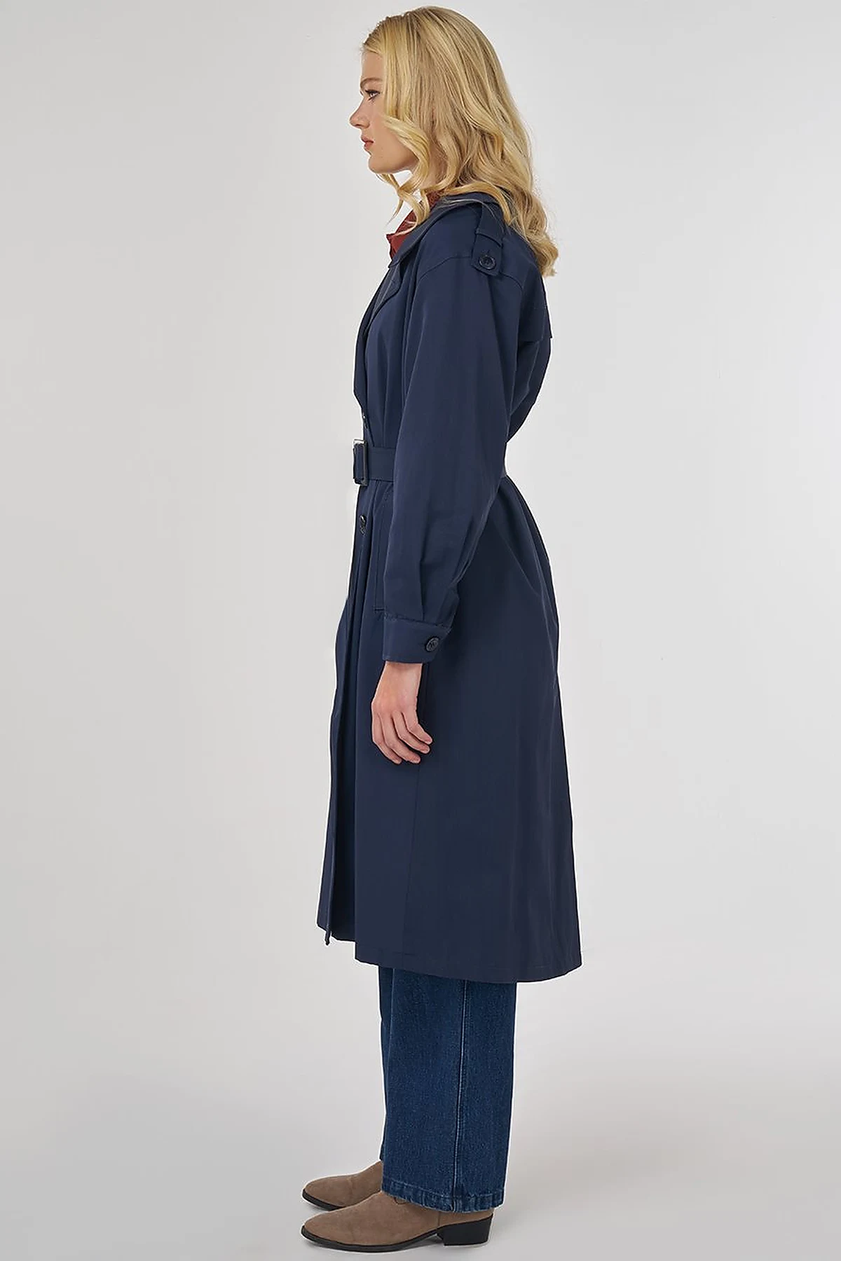 Belted Trench Coat with Epaulette Detail Dark Navy