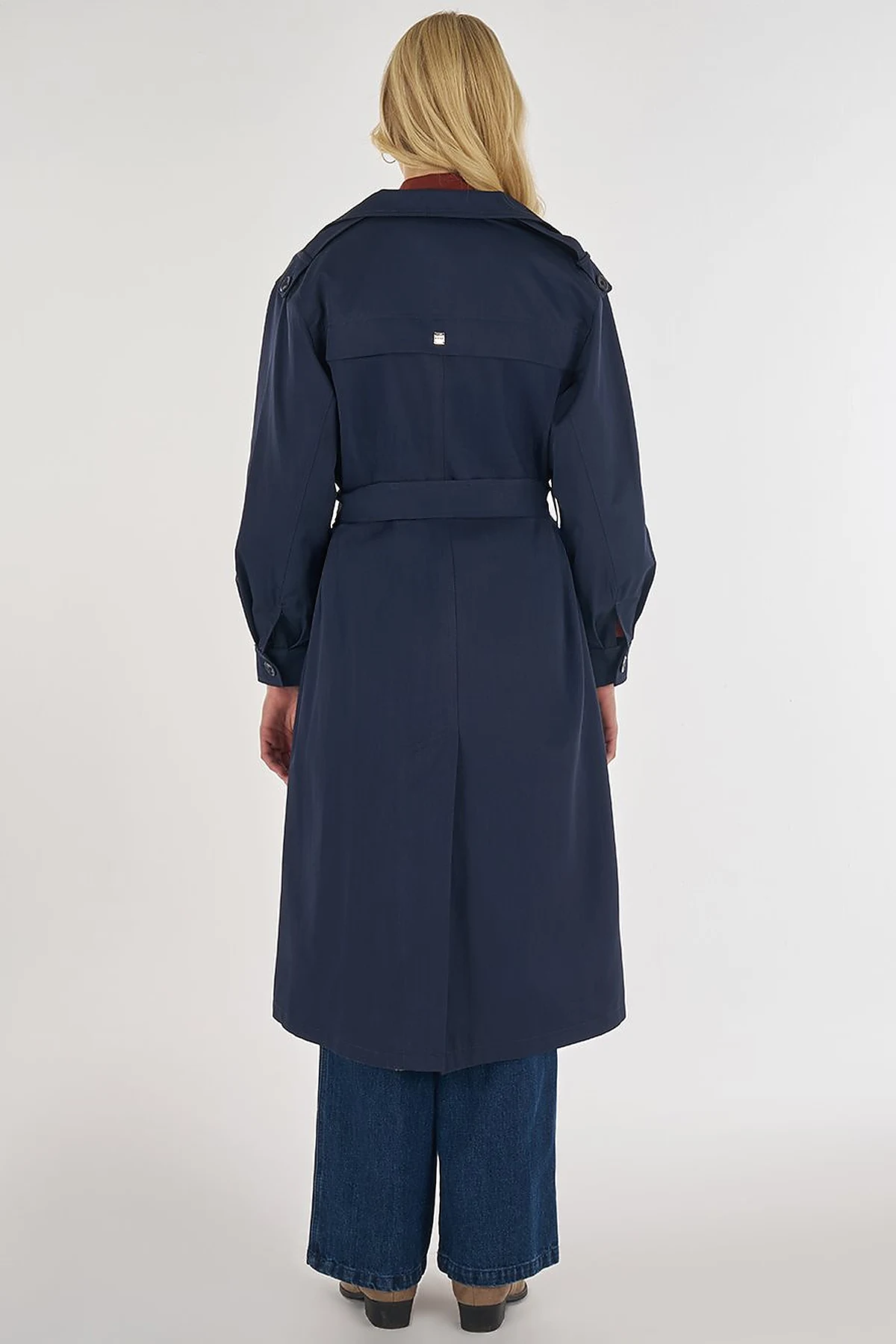 Belted Trench Coat with Epaulette Detail Dark Navy