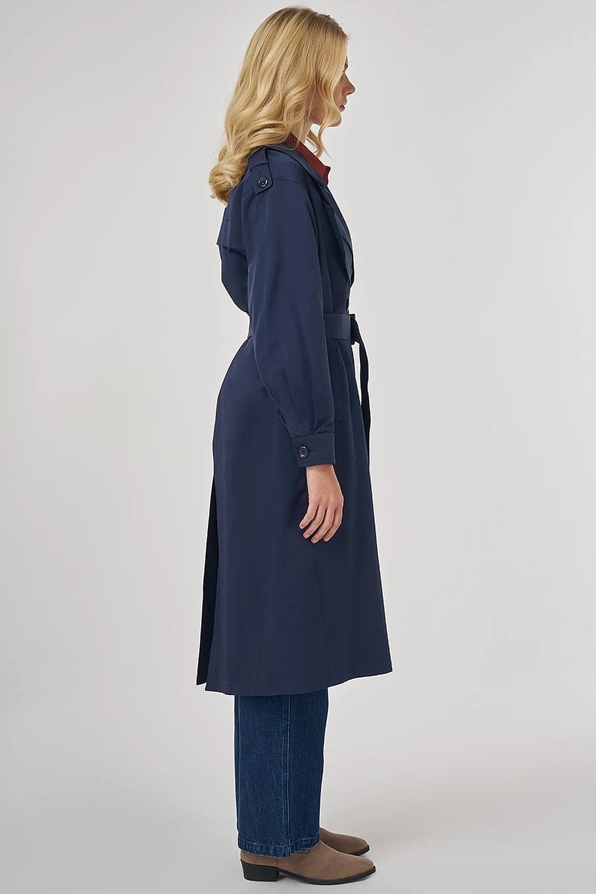 Belted Trench Coat with Epaulette Detail Dark Navy