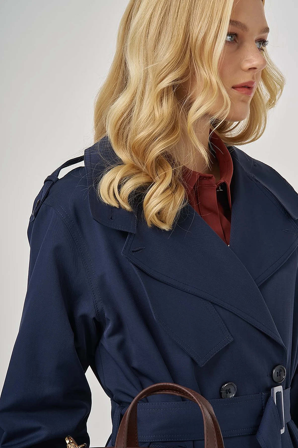 Belted Trench Coat with Epaulette Detail Dark Navy