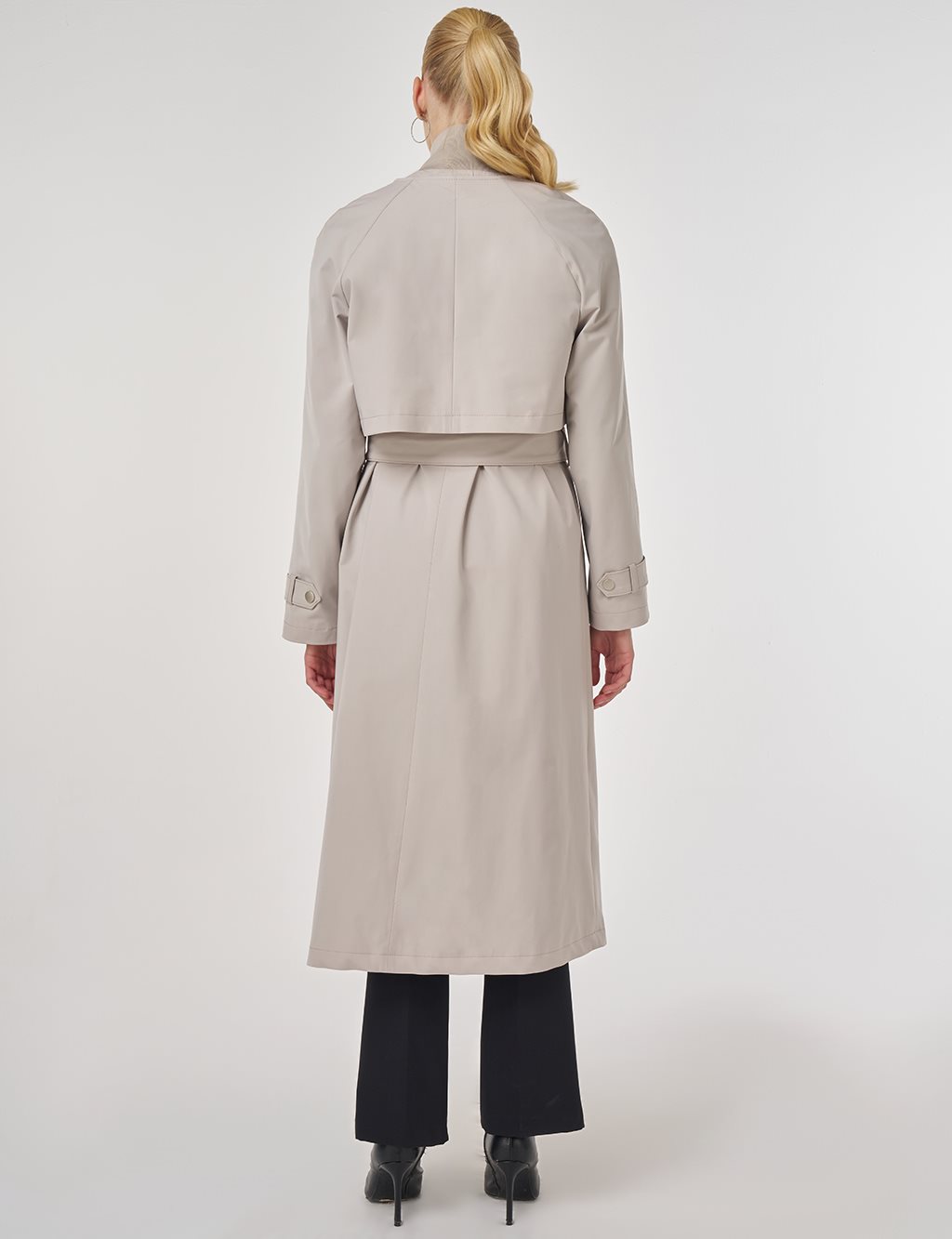 Stand Collar Belted Trench Coat Stone