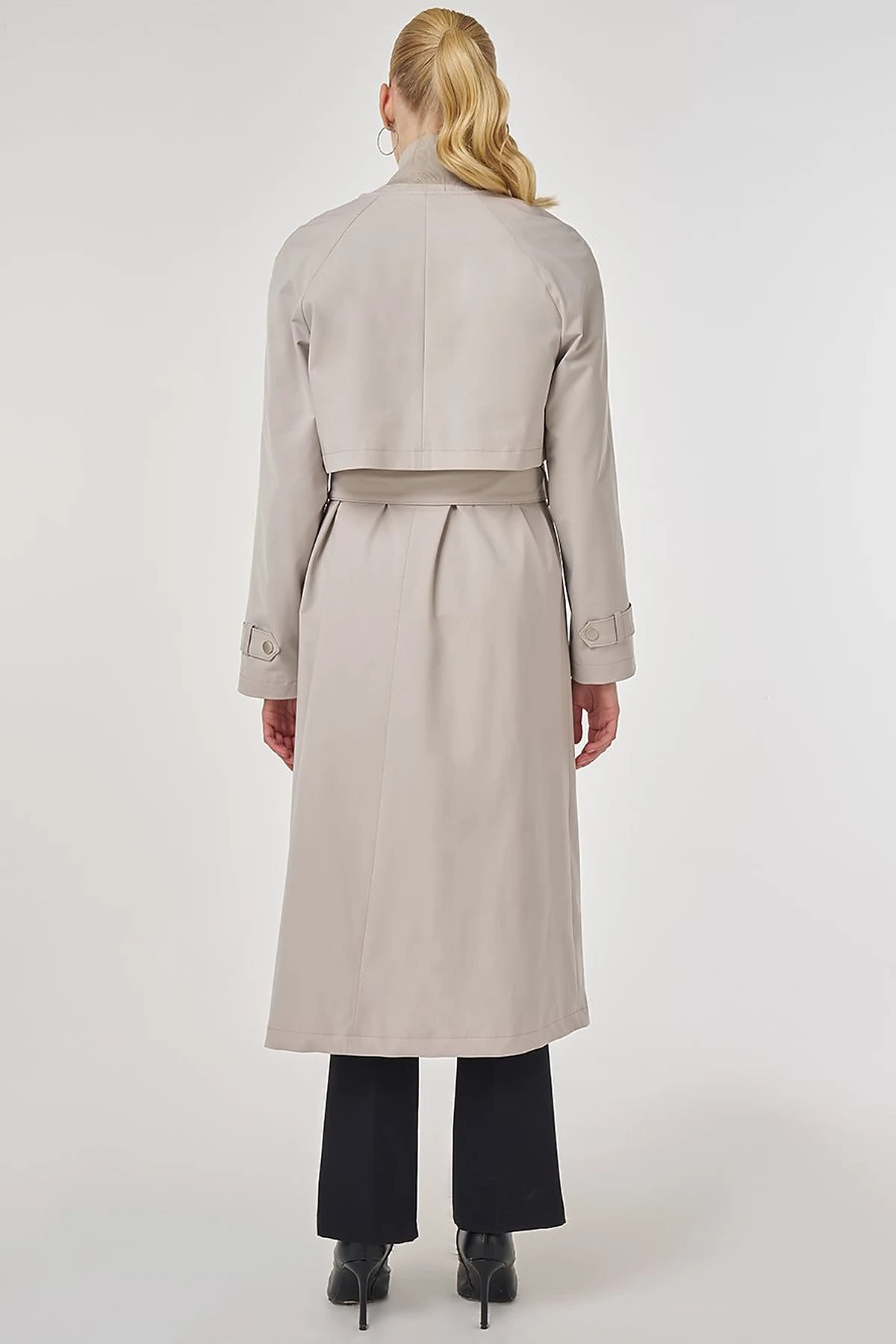 Stand Collar Belted Trench Coat Stone