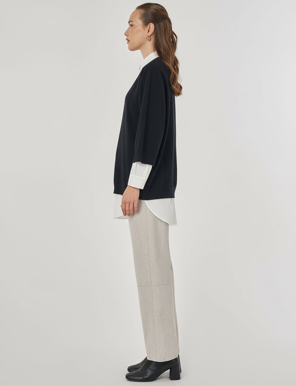 Sequin Embroidered Viscose Knit Tunic in Black