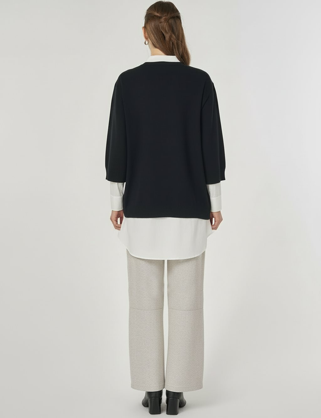 Sequin Embroidered Viscose Knit Tunic in Black