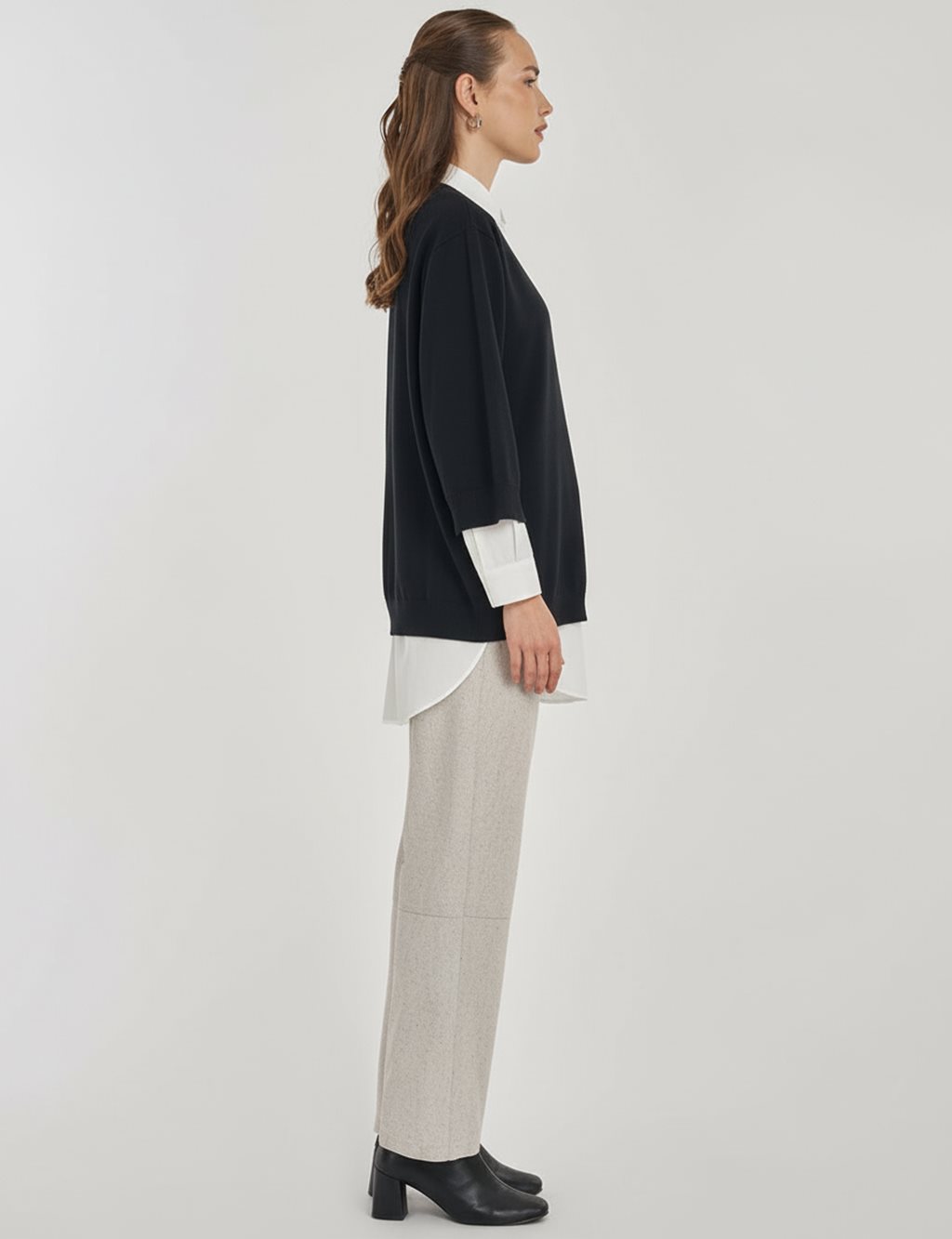 Sequin Embroidered Viscose Knit Tunic in Black