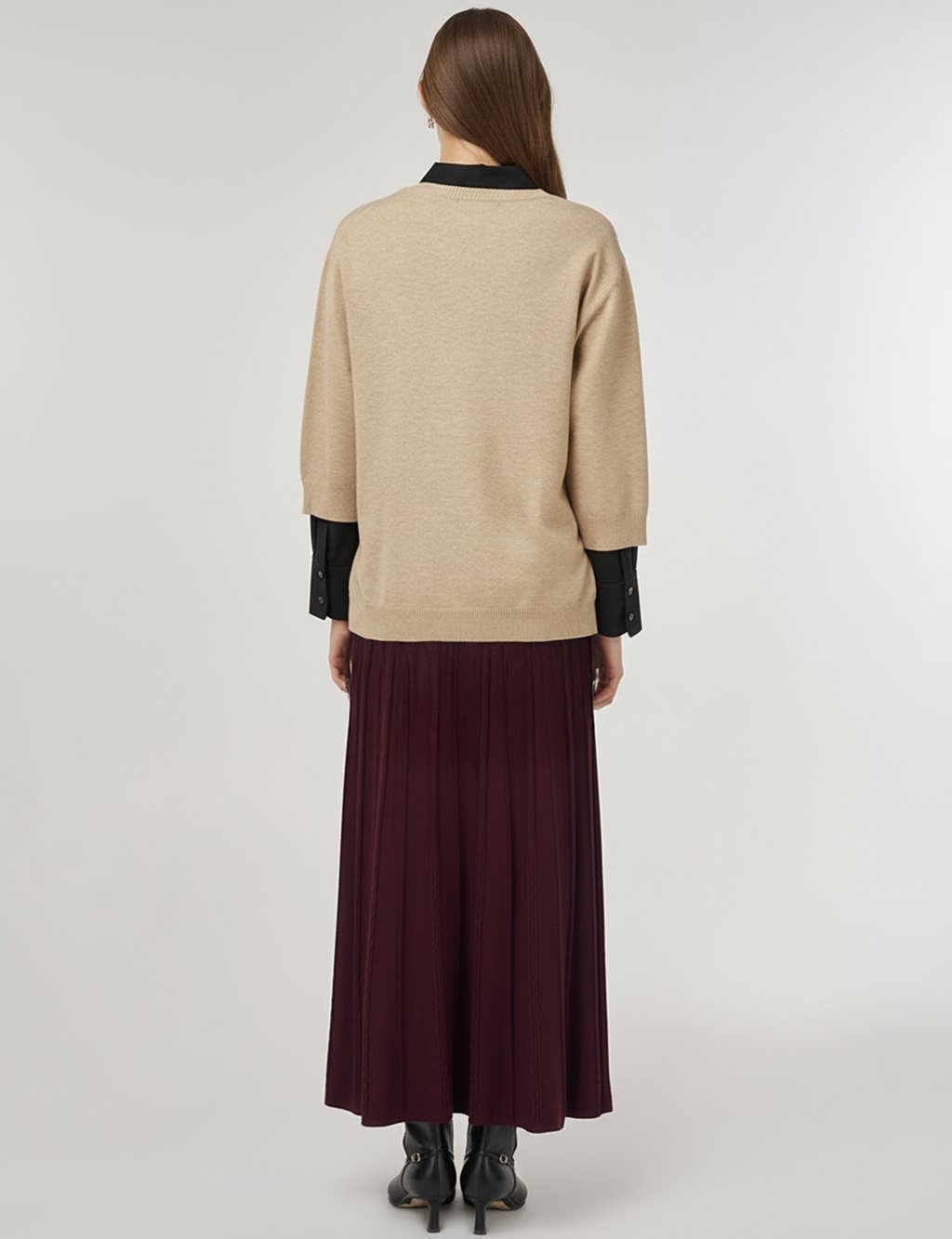 Payet İşlemeli Viskon Triko Tunik Vizon 