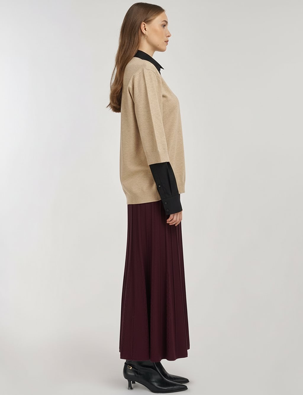 Payet İşlemeli Viskon Triko Tunik Vizon 