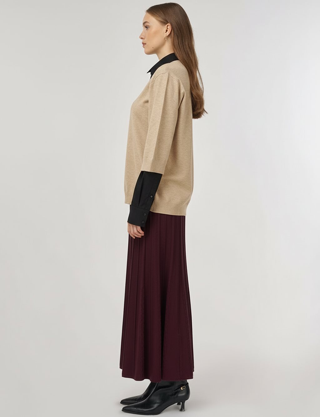 Payet İşlemeli Viskon Triko Tunik Vizon 