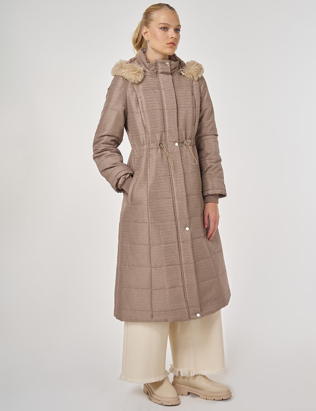 Faux Fur Quilted Coat in Mink
