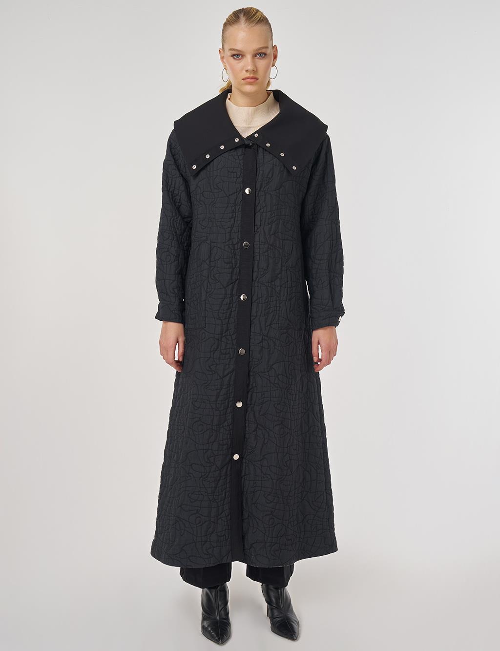 Geniş Yaka Pardesü Siyah