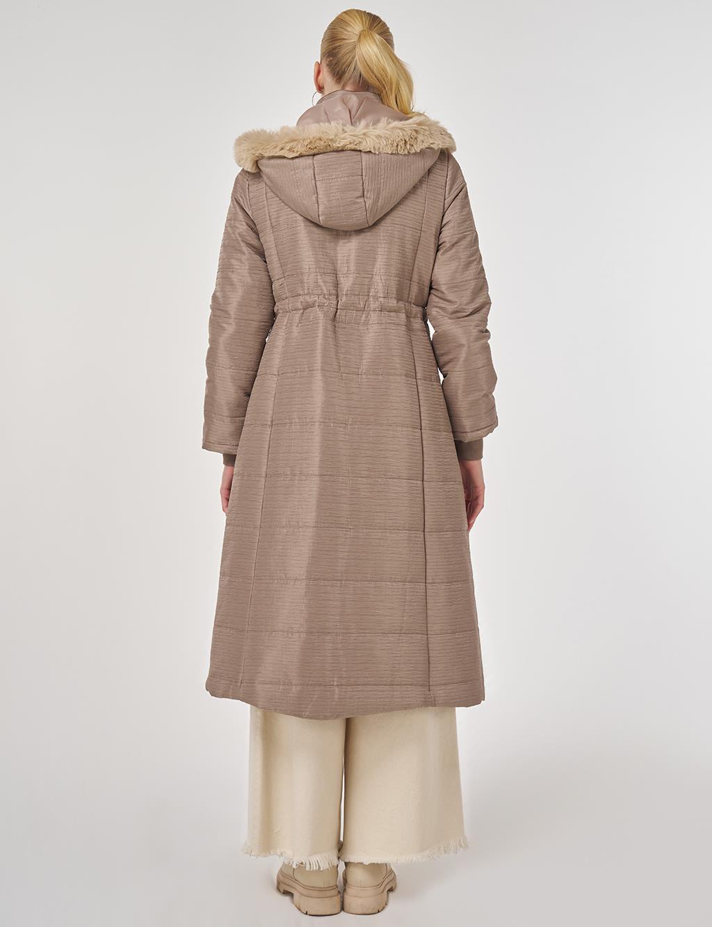 Faux Fur Quilted Coat in Mink