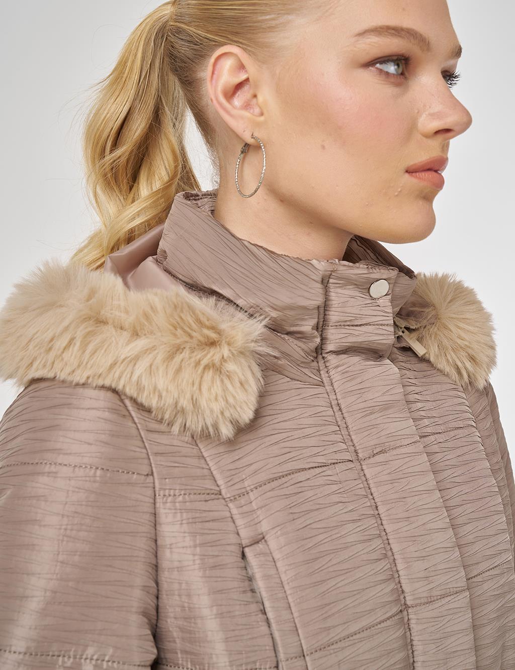 Faux Fur Quilted Coat in Mink