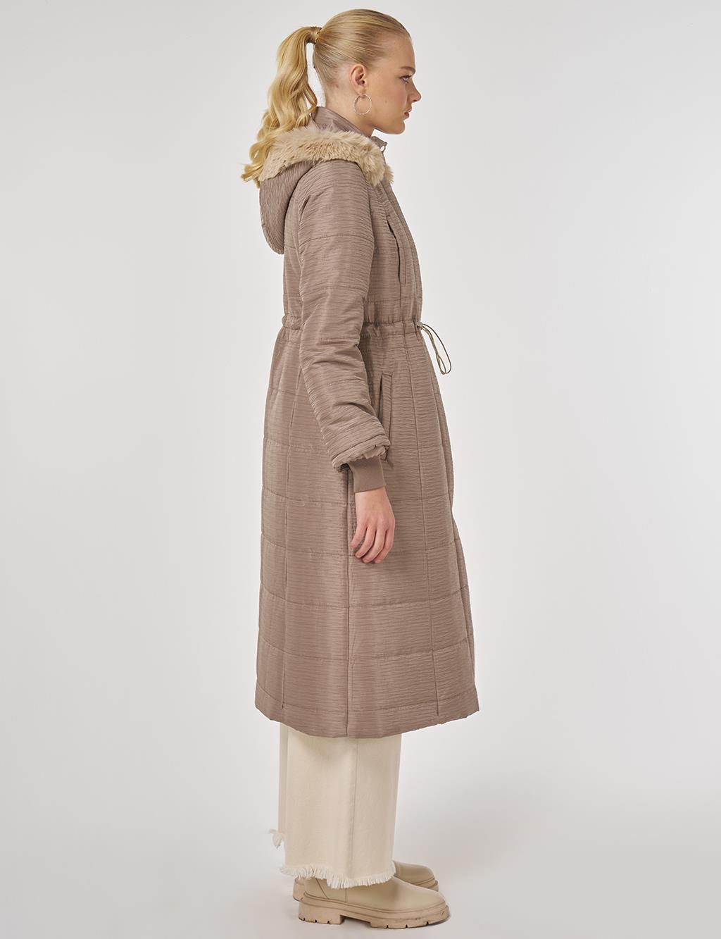 Faux Fur Quilted Coat in Mink