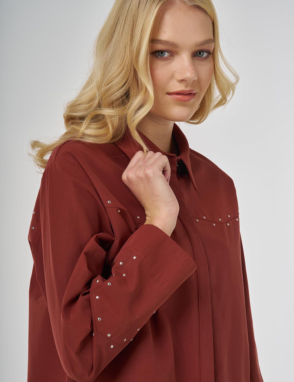 Trok Baskılı Pamuklu Tunik Kiremit