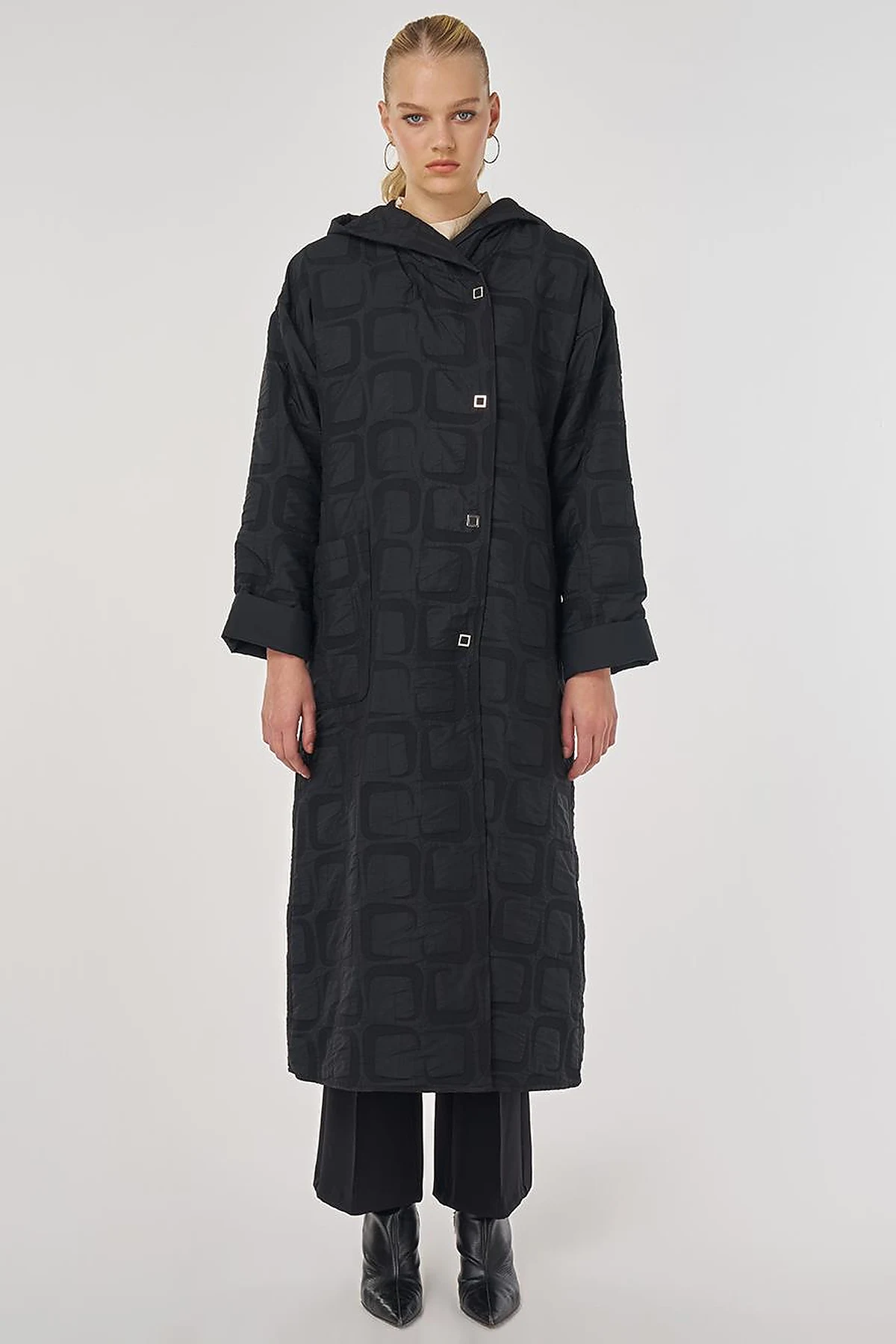 Patterned Slip-On Coat in Black