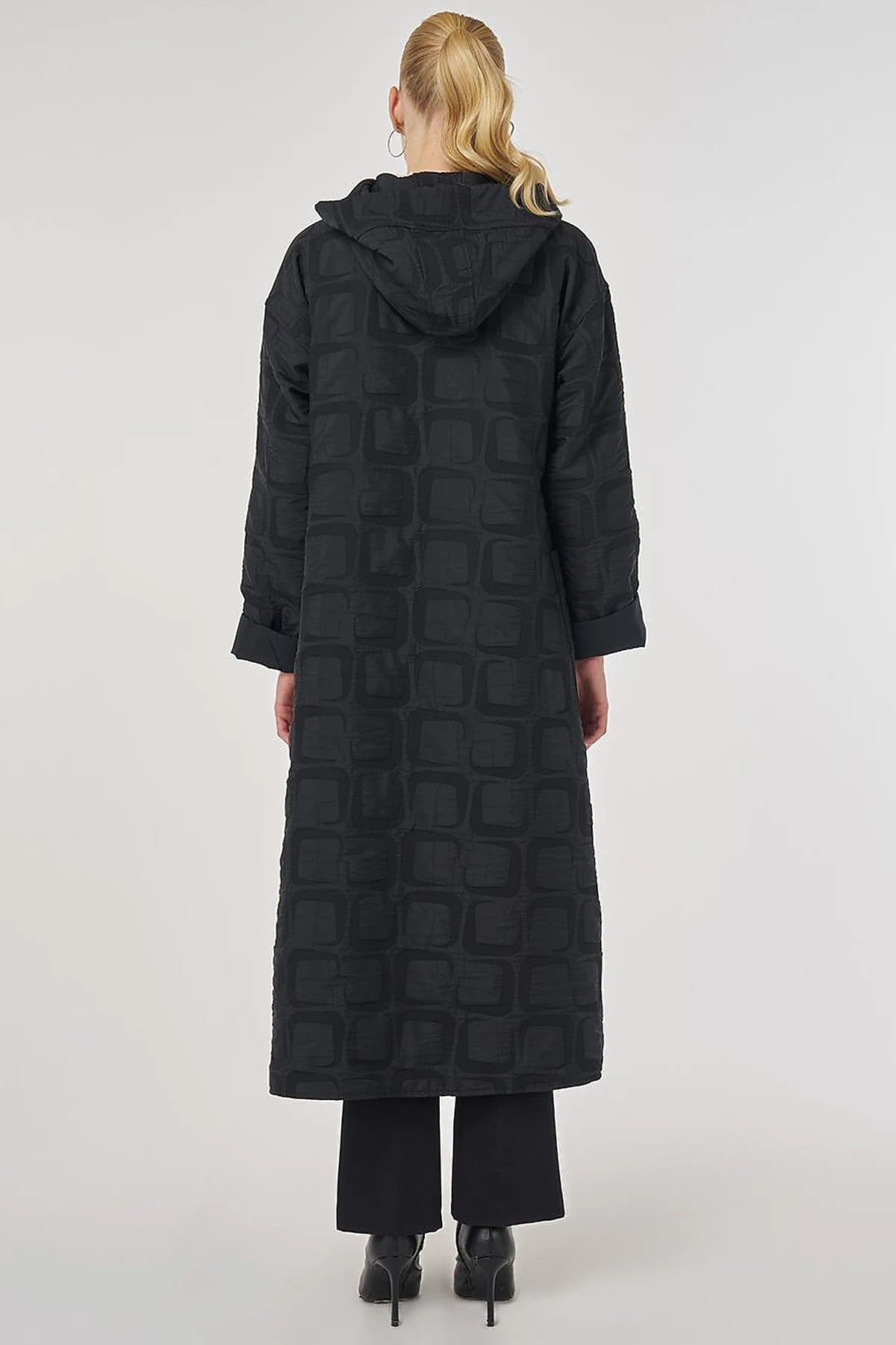 Patterned Slip-On Coat in Black