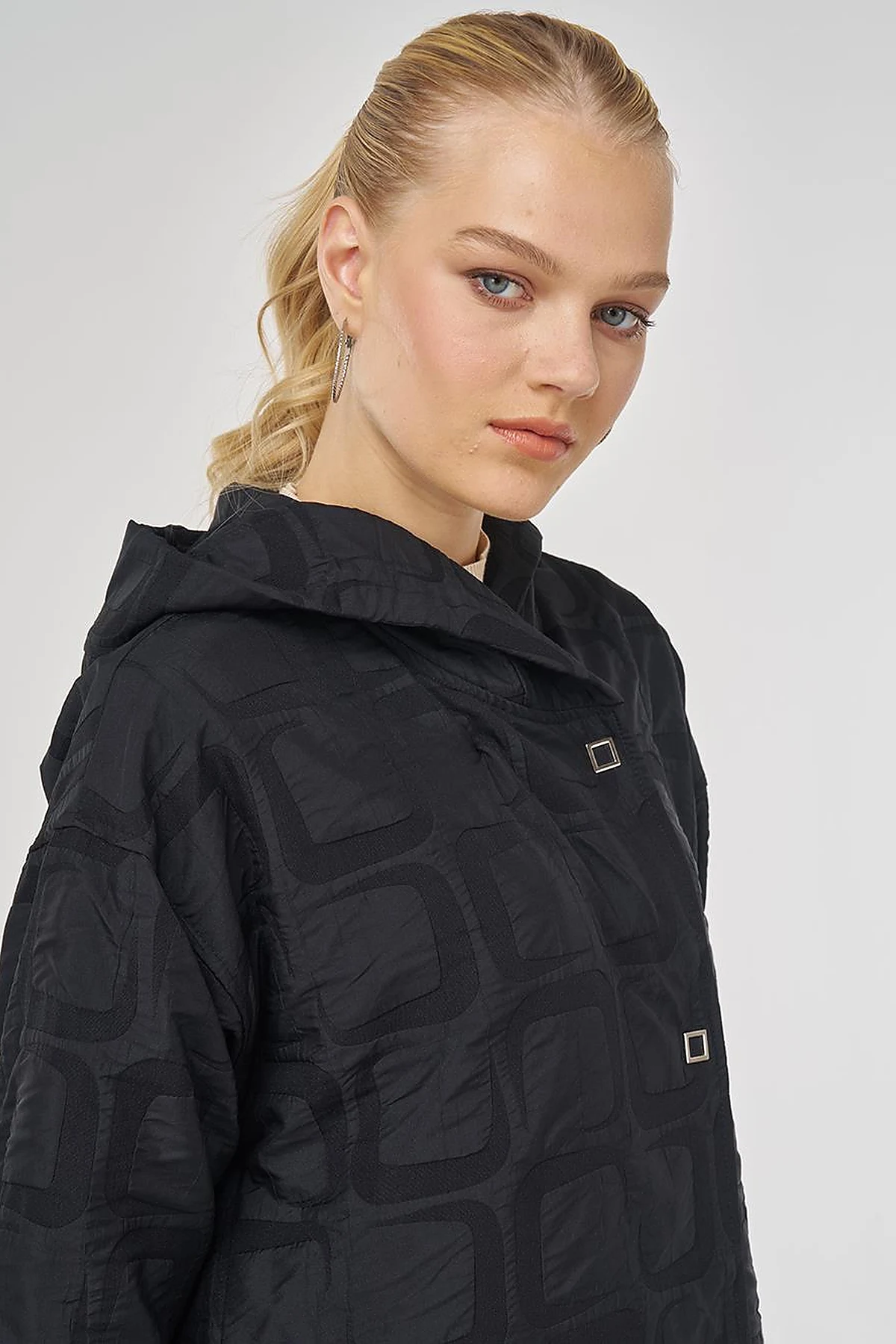 Patterned Slip-On Coat in Black
