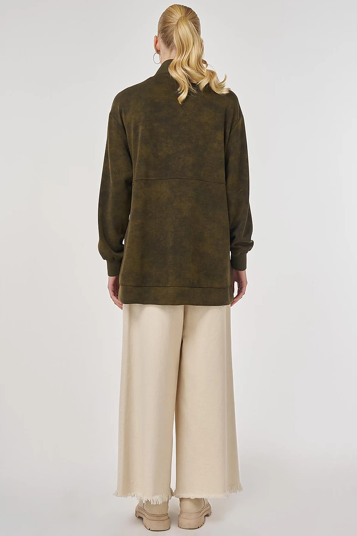 Stand-Up Collar Sweatshirt in Khaki