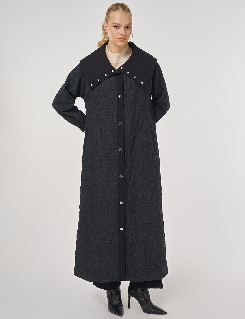 Geniş Yaka Pardesü Siyah