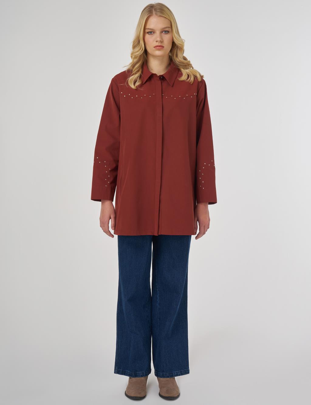 Trok Baskılı Pamuklu Tunik Kiremit