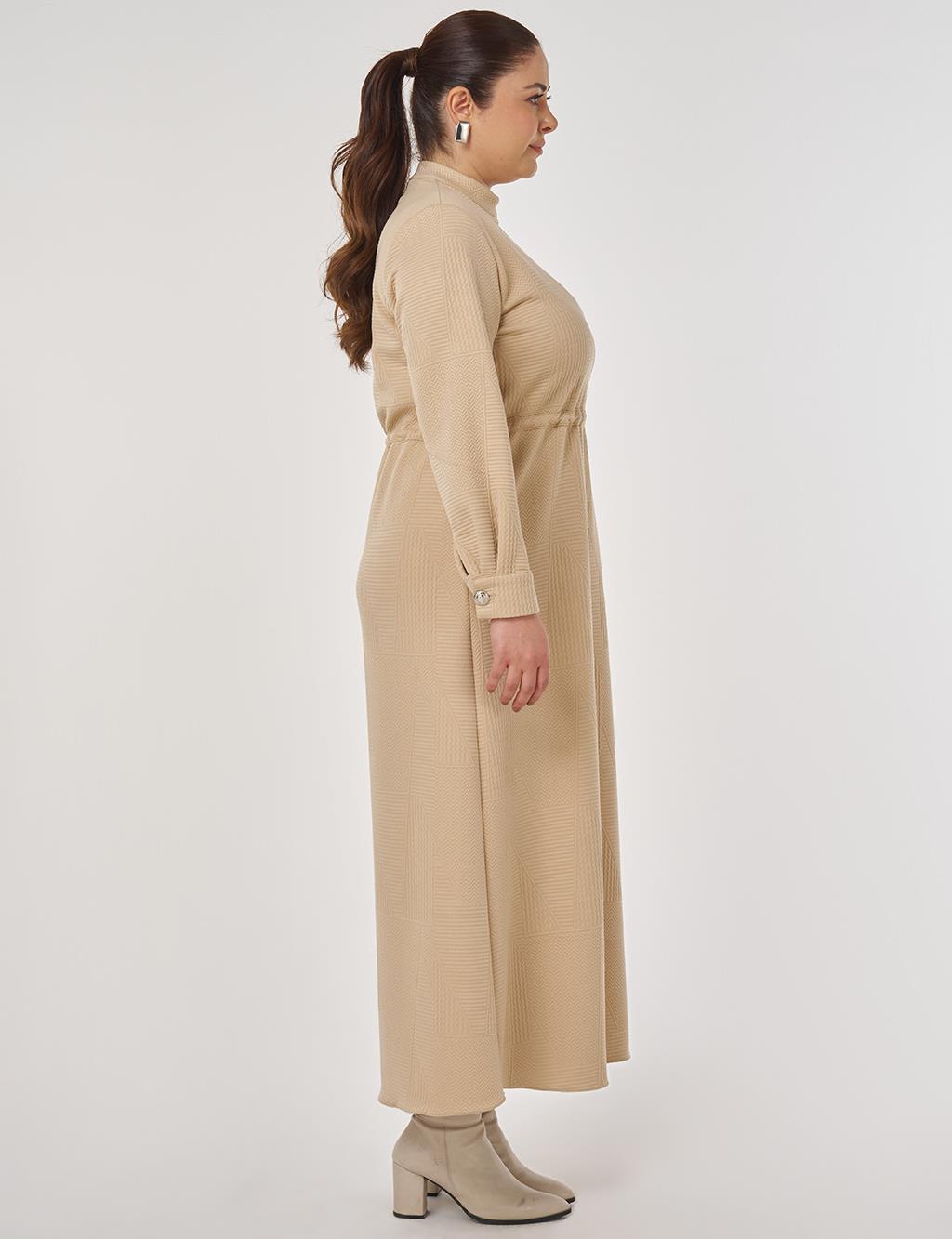 Patterned Relaxed-Cut Dress in Beige