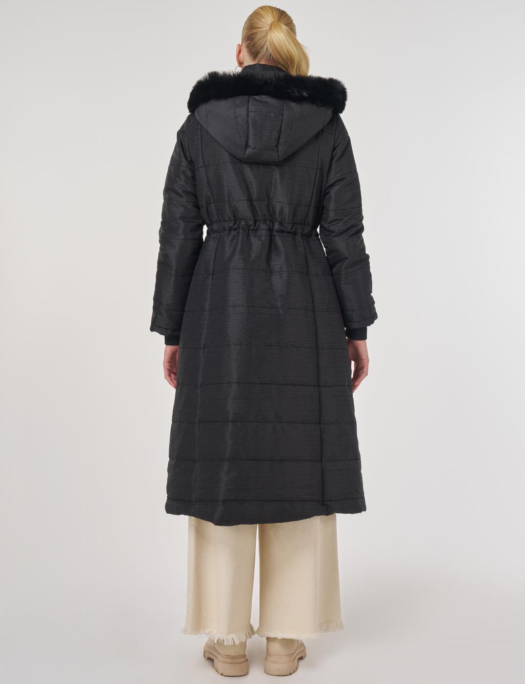 Faux Fur Quilted Coat in Black