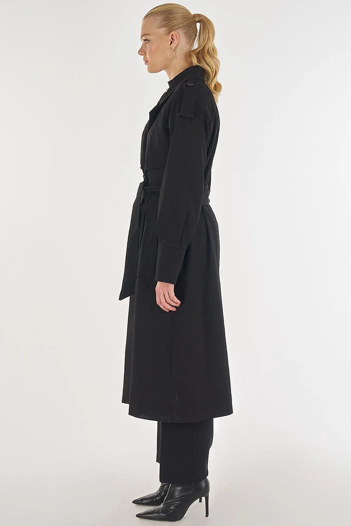 Embroidered Trench Coat Black