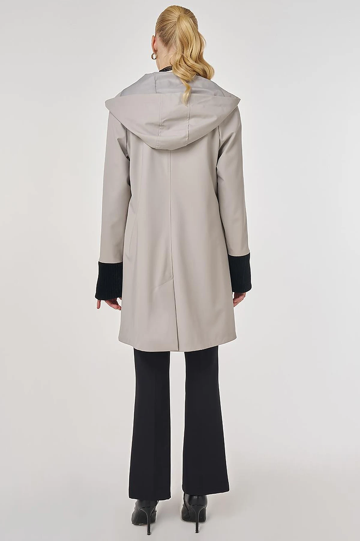 Velvet-Trimmed Hooded Coat Gray