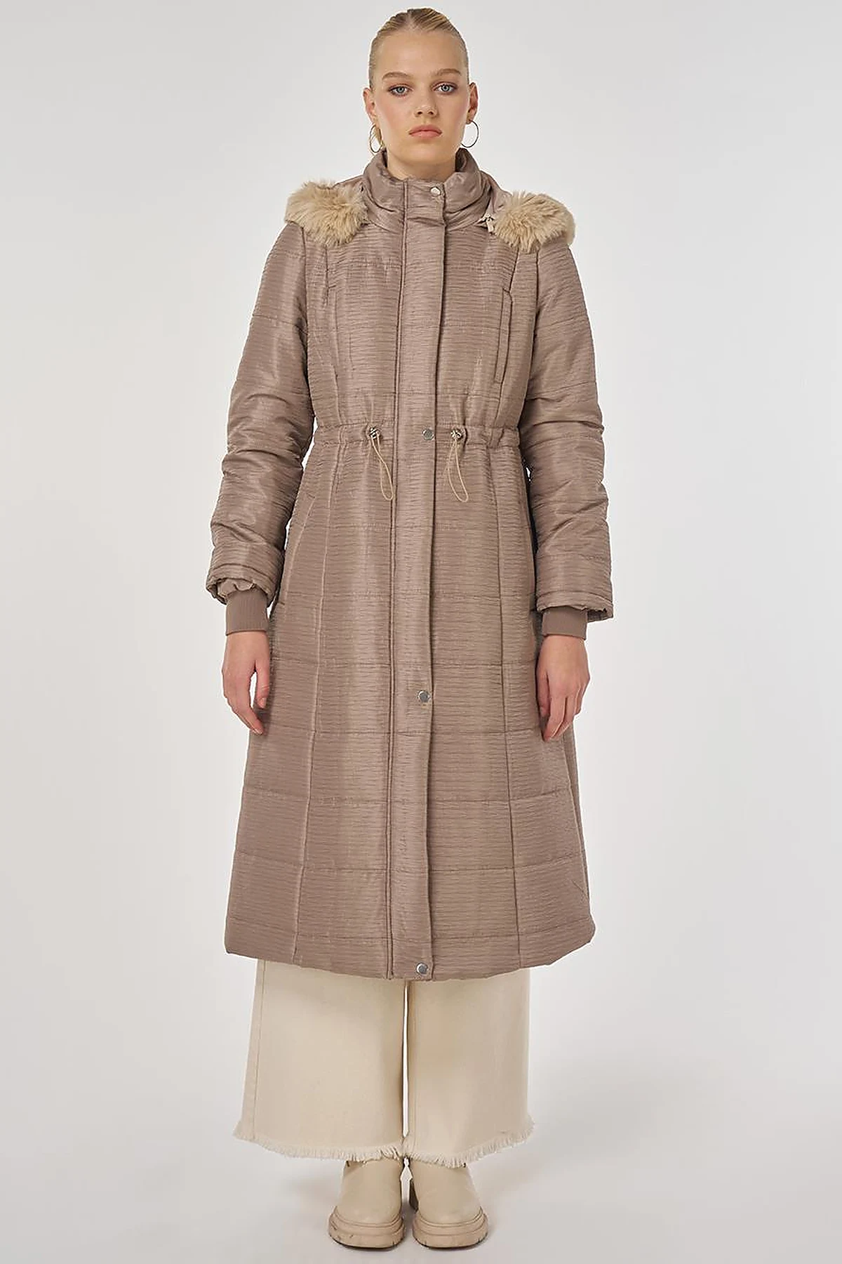 Faux Fur Quilted Coat in Mink