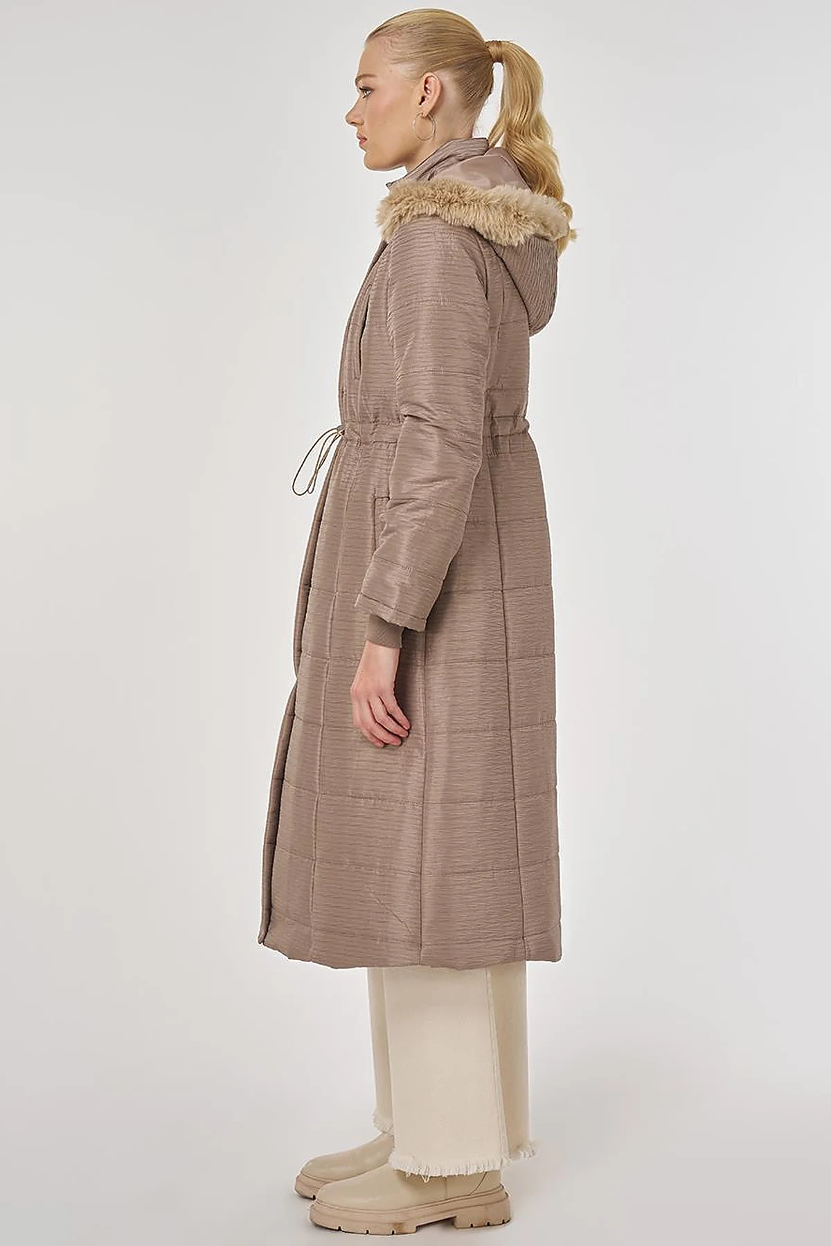 Faux Fur Quilted Coat in Mink