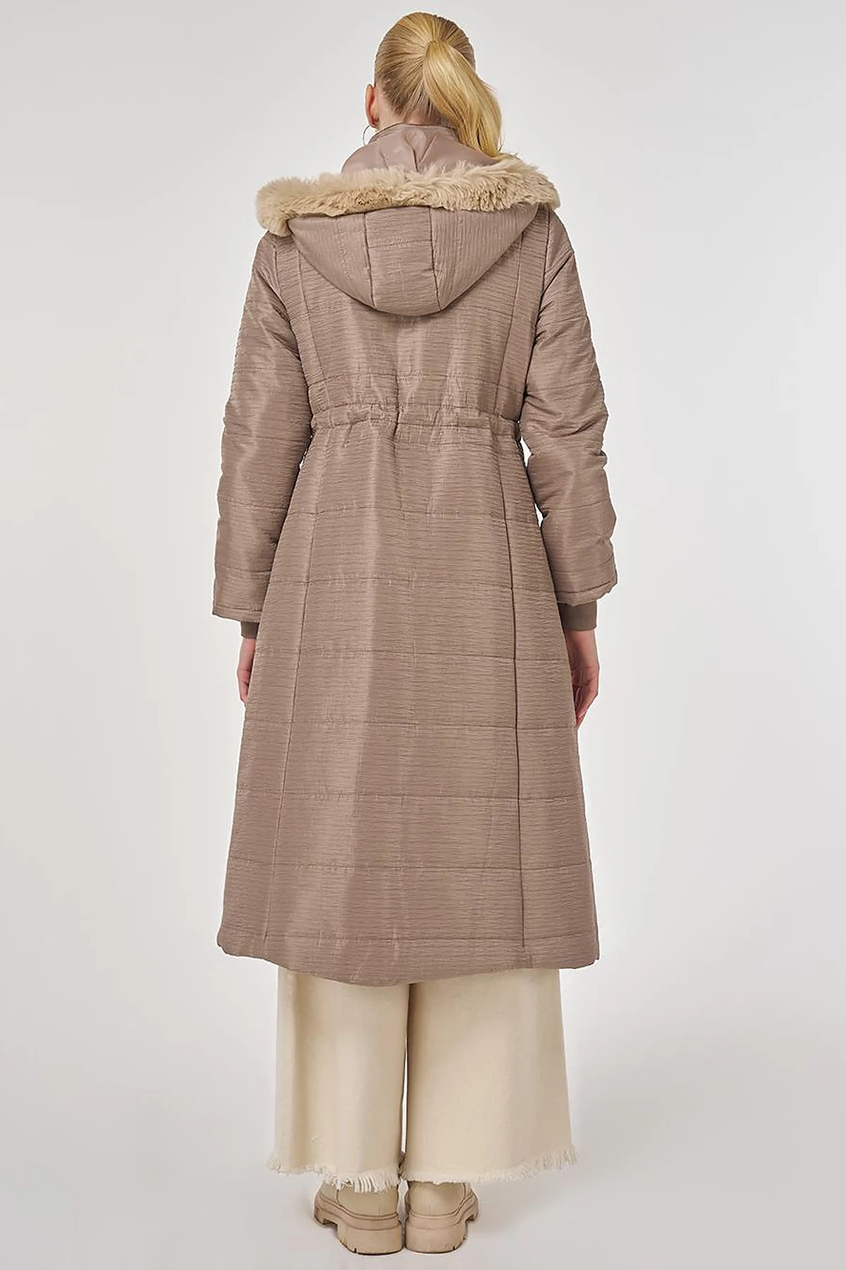 Faux Fur Quilted Coat in Mink