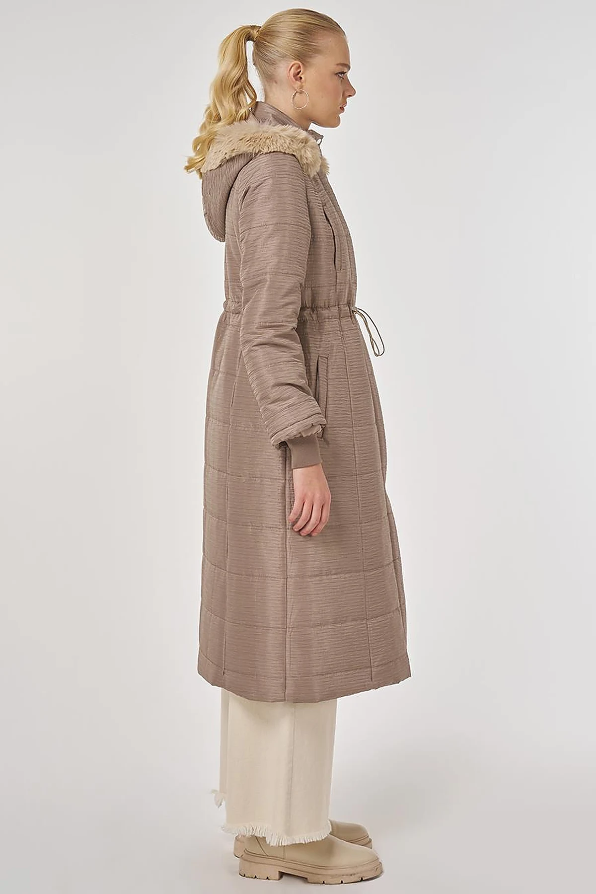 Faux Fur Quilted Coat in Mink