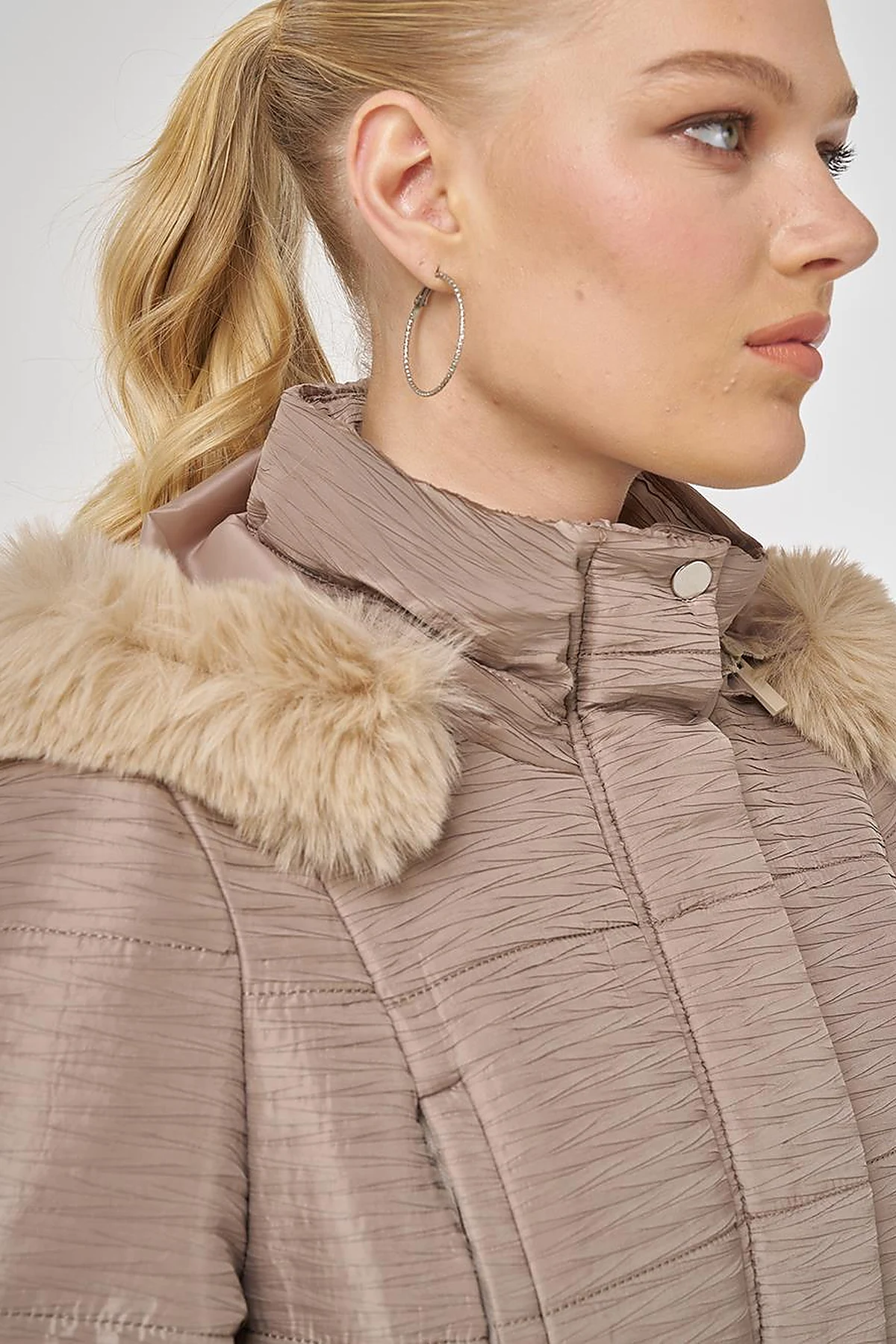 Faux Fur Quilted Coat in Mink