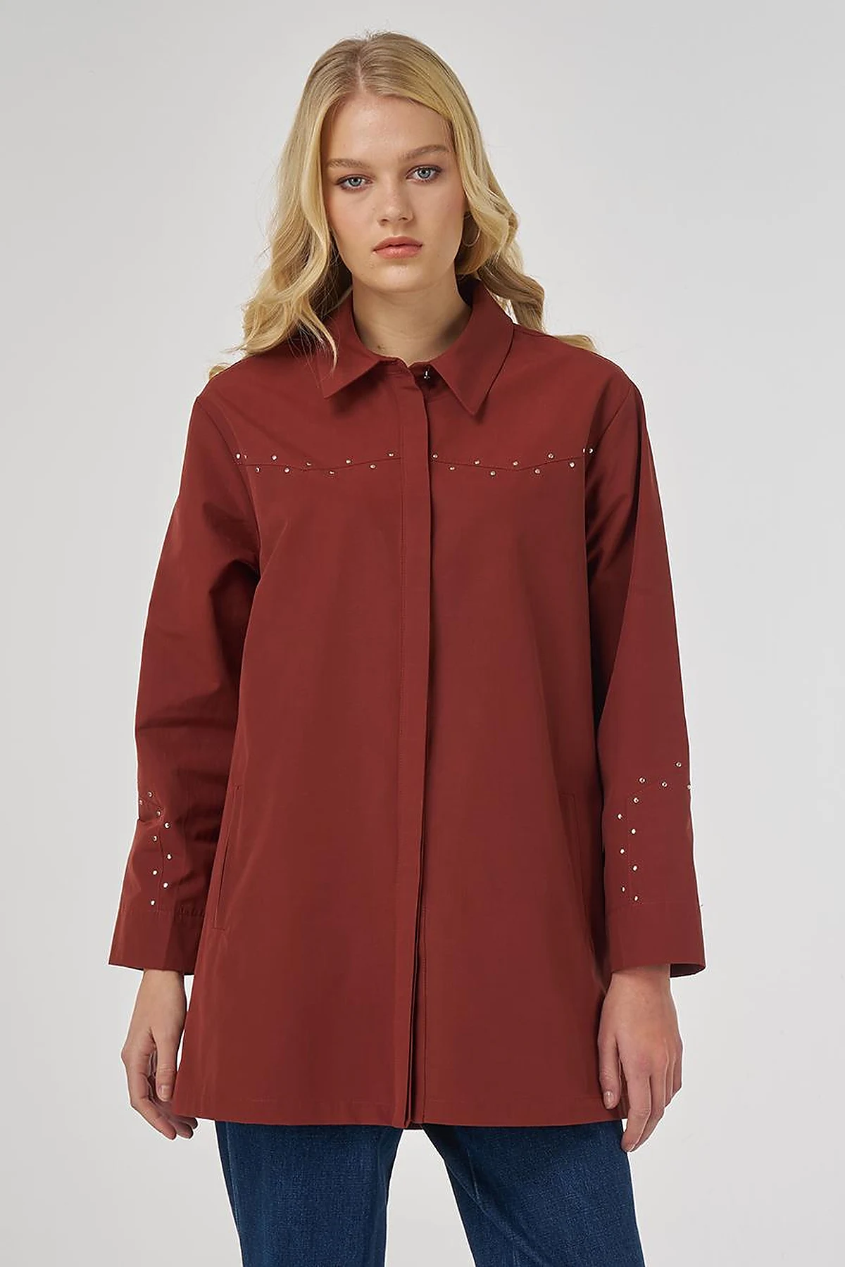 Troque Printed Cotton Tunic Brick Red